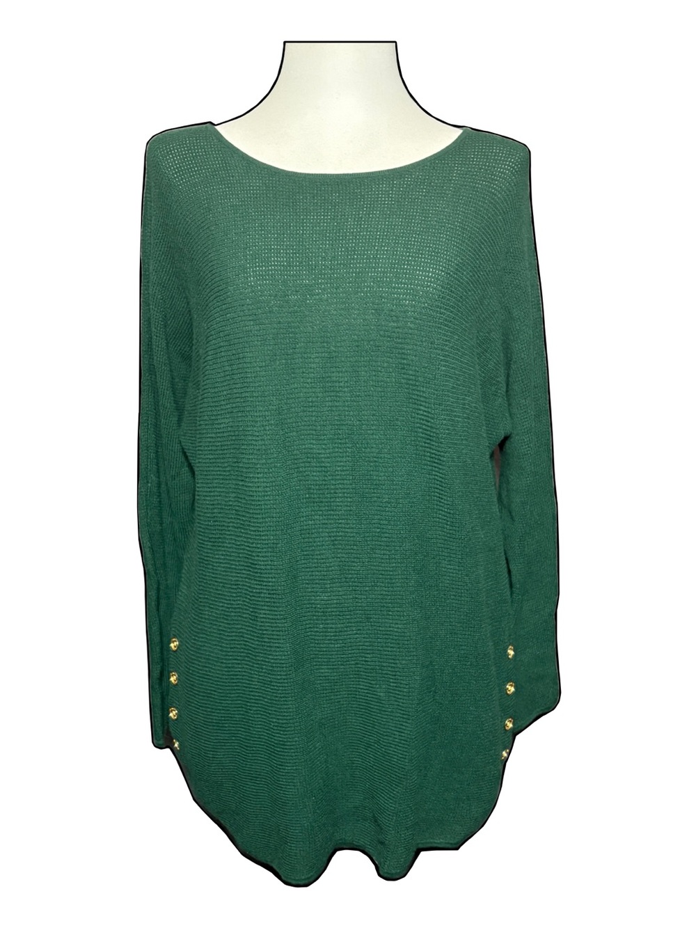 Michael Kors NWT Emerald Green Crewneck Sweater with Gold Buttons